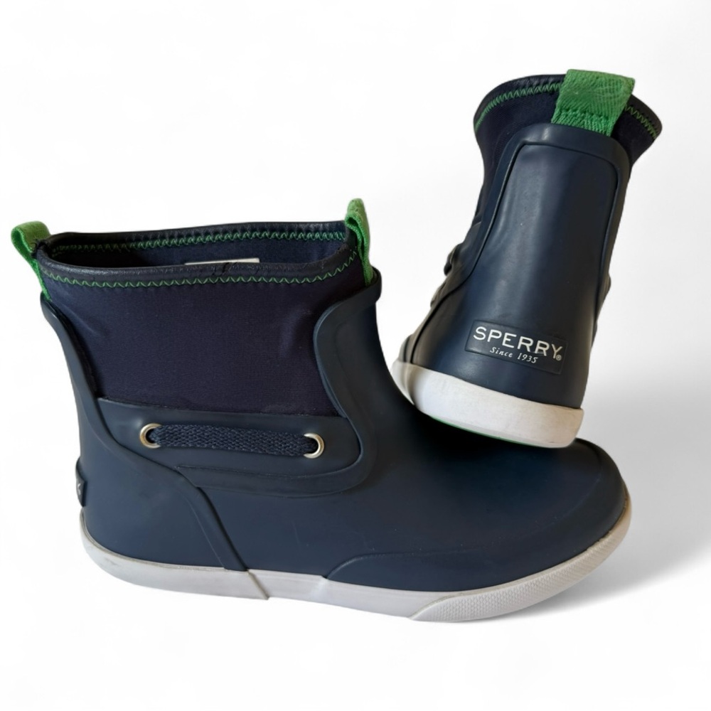Sperry Seawall Boys Rain Boots Navy Green Waterproof 13